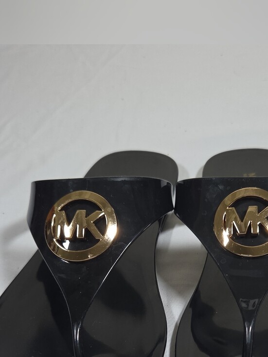 Michael Kors Shoes - Michael Kors Black Jelly Thong Sandals with Gold MK Emblem Sz 8.5